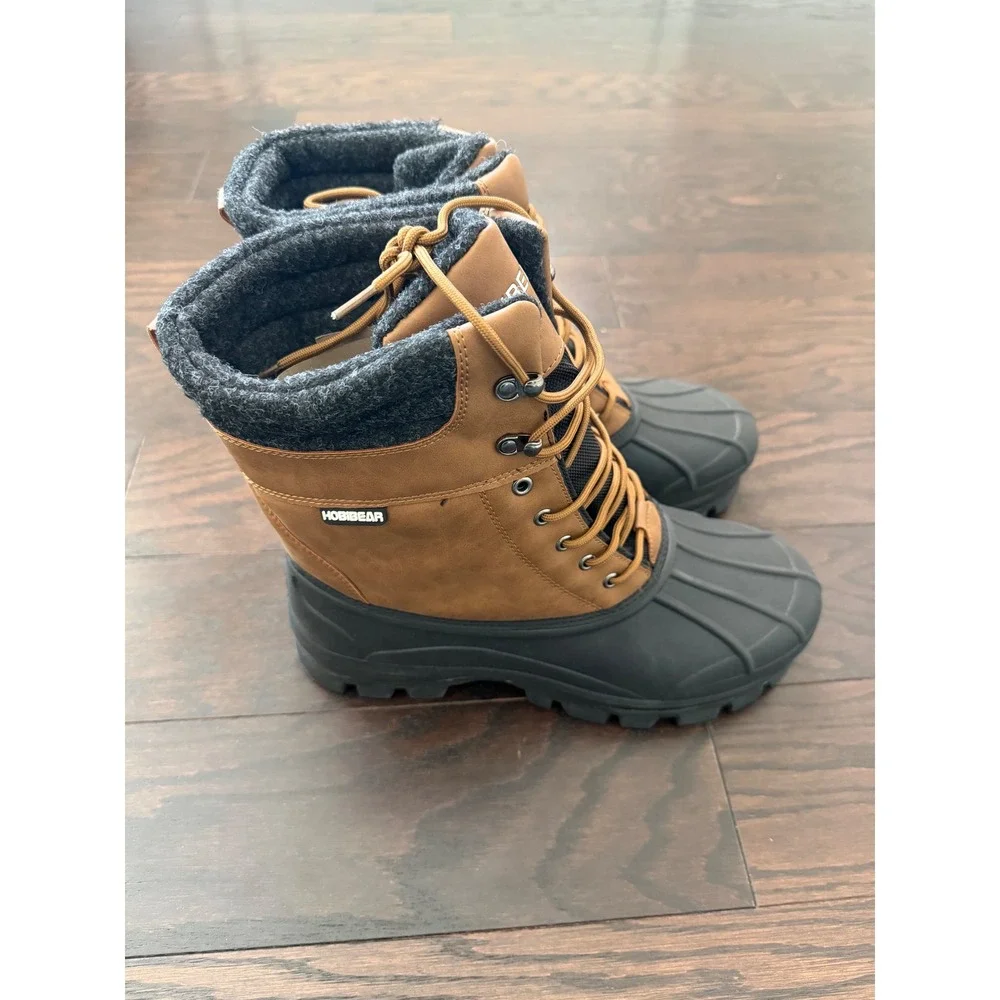 Hobibear Men Winter Snow Boots Tan Black Faux Fur Lined Waterproof GW8030 Sz 48
